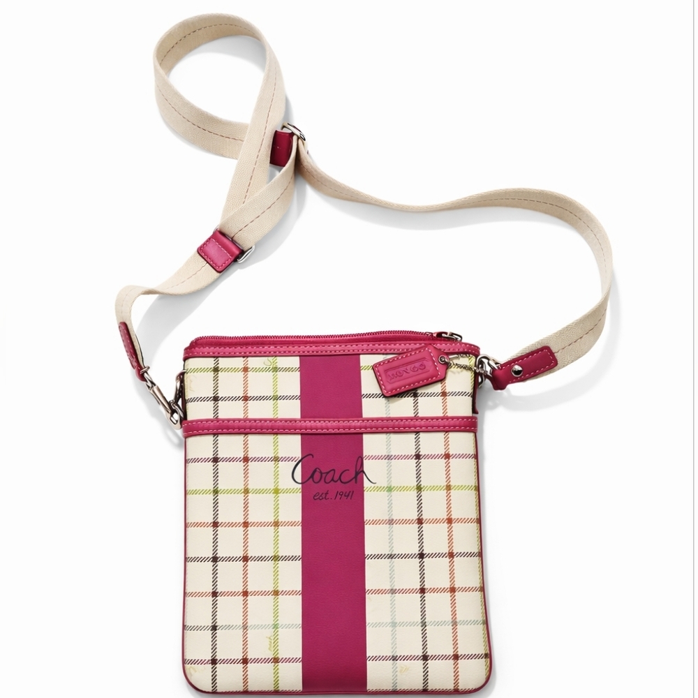 Coach Plaid Crossbody Bag | Cream Multi Tartan Print Pink Stripe